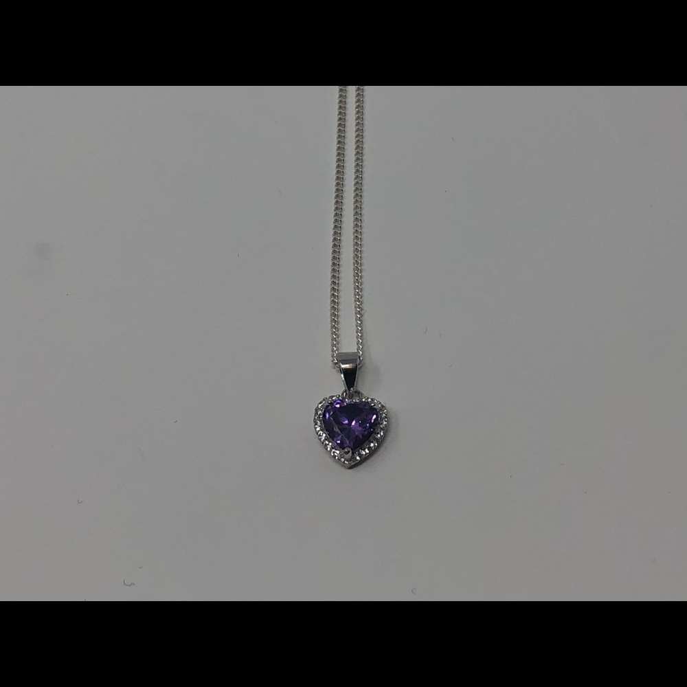 Sterling silver heart amethyst cz necklace pendant